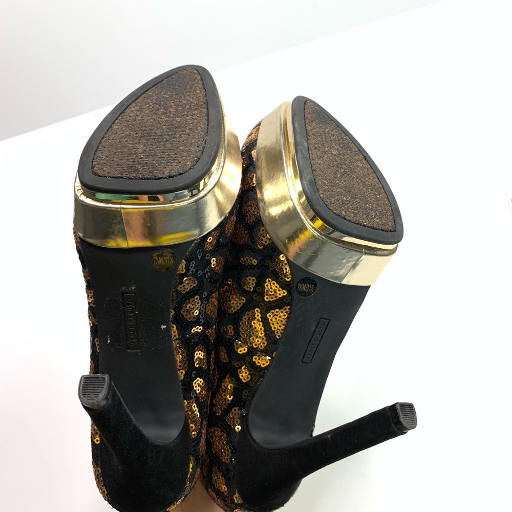 Vince Camuto Heels Gold Black Sequin Semi Platform - Picture 6 of 7